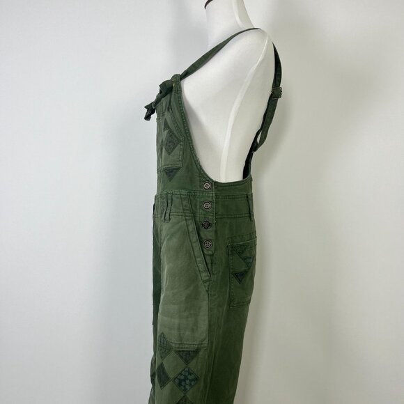 NWOT Anthropologie Pilcro Wanderer Patchwork Overalls Size 27 Green Cotton Blend - Picture 8 of 14